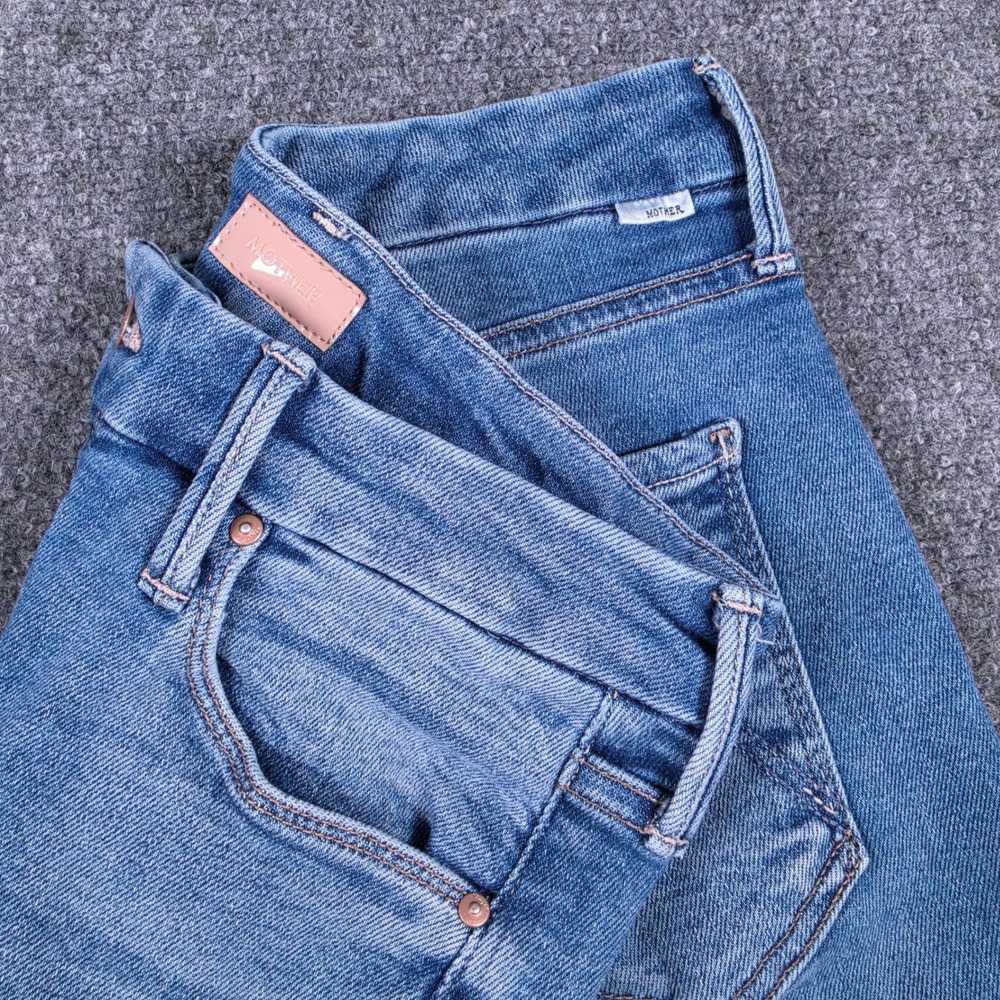 MOTHER Lil Roller Fray Jeans Women 28 Blue Fan Favorite Wide Leg Raw Hem - Picture 2 of 11